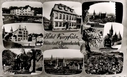 Ak Oppenheim am Oberrhein, Hotel Kurpfalz, Ruine Landskrone, Rathaus, Katharinenkirche