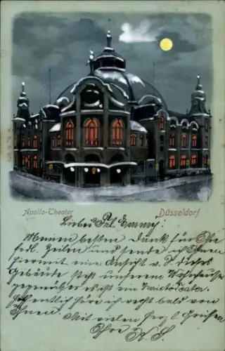 Mondschein Litho Düsseldorf am Rhein, Apollo-Theater