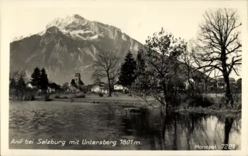 Ak Anif in Salzburg, Anif bei Salzburg, Untersberg, Berglandschaft, Wasserfläche, Bäume