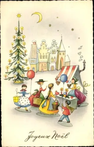 Ak Glückwunsch Weihnachten, Tannenbaum, Händler, Kunden, Markt