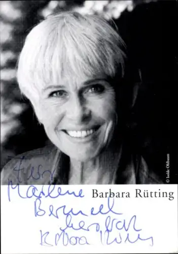 Autogrammkarte Schauspielerin Barbara Rütting, Portrait, Autogramm