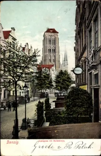 Ak Gdańsk Danzig, Judengasse mit Marienkirche