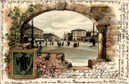 Präge Passepartout Litho München, Platz, Ludwigstraße