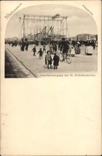 Ak Mulhouse Mülhausen Elsass Haut Rhin, Grundsteinlegung der St. Fridolinskirche
