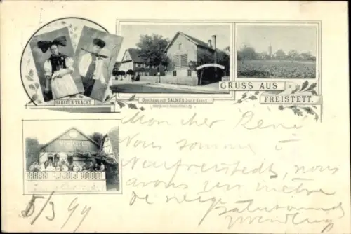 Ak Freistett Rheinau in Baden, Hanauer Tracht, Gasthaus zum Salmen, Inh. David Hauss