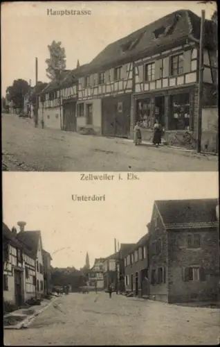 Ak Zellwiller Zellweiler Elsass Bas Rhin, Hauptstraße, Unterdorf