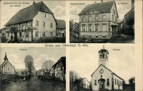 Ak Obersept Haut-Rhin, Restaurant zur Krone, Gemeindehaus, Straßenpartie, Kirche