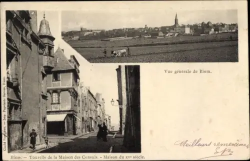 Ak Riom Puy de Dôme, Vue générale, Tourelle de la Maison des Consuls