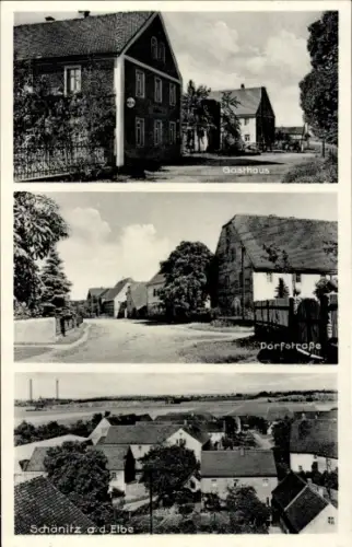 Ak Schänitz Nossen in Sachsen, Gasthaus, Dorfstraße, Panorama