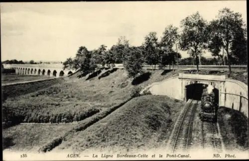 Ak Agen Lot et Garonne, La Ligne Bordeaux Cette et le Pont Canal