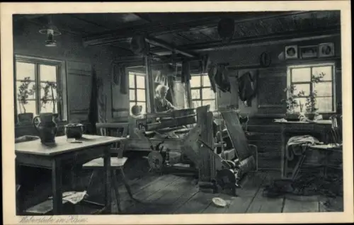 Ak Hain Oybin Oberlausitz, Weberstube, Weber am Webstuhl