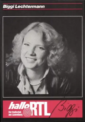 Autogrammkarte Radiomoderatorin Biggi Lechtermann, Portrait, Autogramm