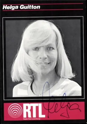 Autogrammkarte Radiomoderatorin Helga Guitton, Portrait, Autogramm