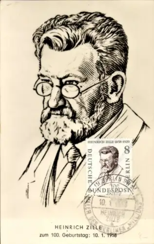 Künstler Ak Grafiker, Maler und Fotograf Heinrich Zille, 100 Geburtstag 1958
