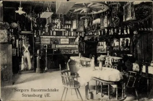 Ak Strasbourg Straßburg Elsass Bas Rhin, Sergers Bauernschänke, Innenansicht