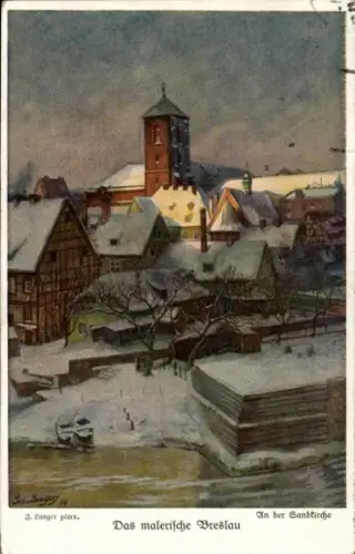 Künstler Ak Langer, J., Wrocław Breslau Schlesien, Winter, Sandkirche
