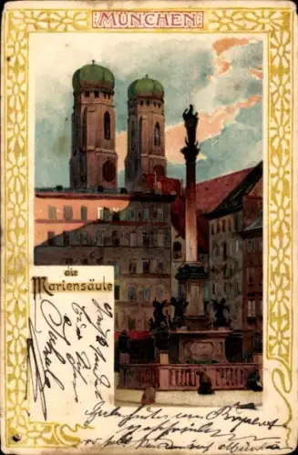 Ak München Bayern,  Mariensäule,  Gebäude, 