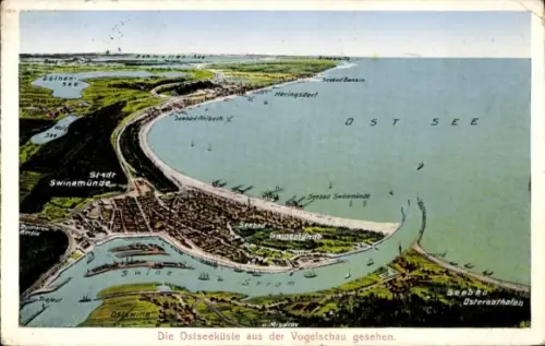 Landkarten Ak Świnoujście Swinemünde Pommern, Vogelschau, Osternothafen, Gothensee