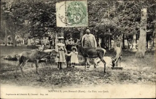 Ak Souvilly Breteuil Eure, Le Parc aux Cerfs, Kinder, Rehe