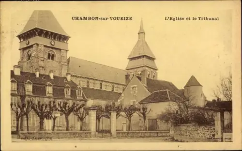 Ak Chambon sur Voueize Creuse, L'Eglise et le Tribunal