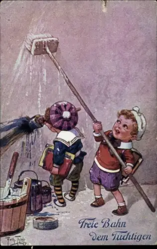 Künstler Ak Thiele, Arthur, Freie Bahn dem Tüchtigen, Kinder malen Wand an