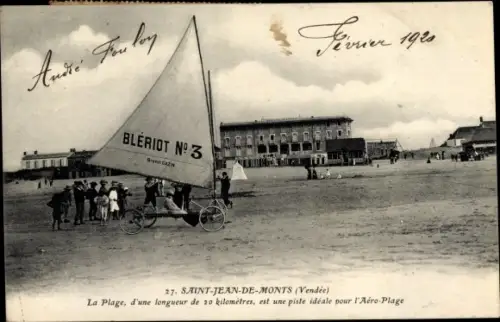 Ak Saint Jean de Monts Vendée, La Plage, l'Aero Plage, Strandsegeler