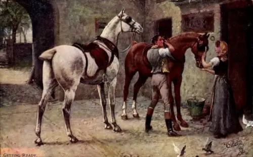 Künstler Ak Coaching, Kutscher, Pferd