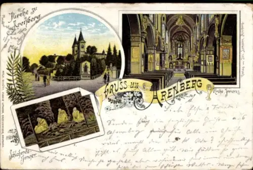 Litho Arenberg Koblenz am Rhein, Kirche, Innenansicht, Schlafende Jünger
