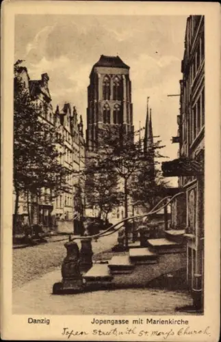 Ak Gdańsk Danzig, Jopengasse mit St. Marienkirche