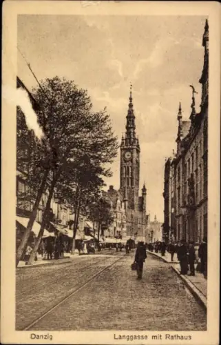 Ak Gdańsk Danzig, Langgasse mit Rathaus