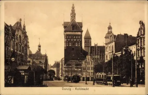 Ak Gdańsk Danzig, Kohlmarkt, Tram