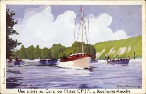 Künstler Ak Haffner, L., Bouafles les Andelys Eure, Arrivée au Camp des Pilotins CPSF