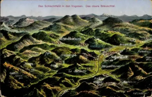 Landkarten Ak Vogesen Elsass Bas Rhin, Das Schlachtfeld in den Vogesen, Das obere Breuschtal