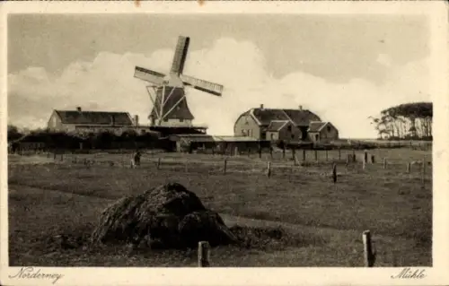 Ak Nordseebad Norderney Ostfriesland, Bauernhof, Windmühle