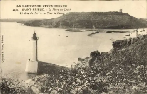 Ak Saint Brieuc Côtes d'ArmorHafeneinfahrt und der Cesson Turm