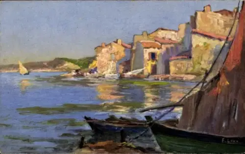 Künstler Ak Leve, F., Martigues Bouches du Rhône, Ansicht von Martigues und dem Étang de Berre