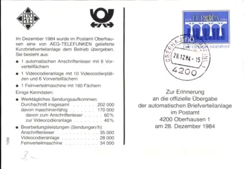 Ak Oberhausen im Ruhrgebiet, Postamt, AEG-Telefunken