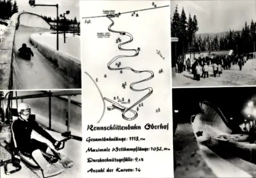 Ak Oberhof im Thüringer Wald, Rennschlittenbahn, Winter