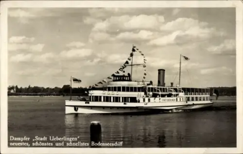 Ak Dampfer Stadt Ueberlingen auf dem Bodensee