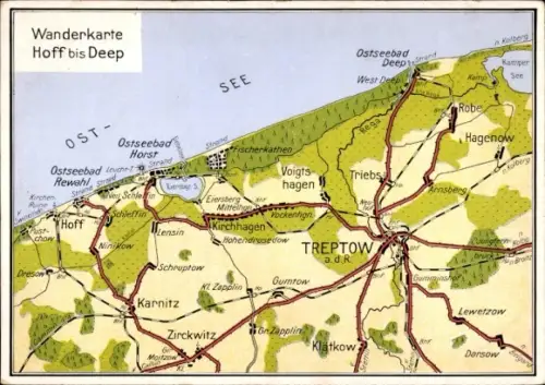 Landkarten Ak Trzebiatów Treptow an der Rega Westpommern, Hoff, Rewahl, Horst, Ostseebad Deep