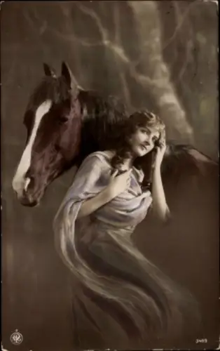 Ak Frau und Pferd, Porträt