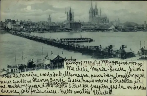 Mondschein Ak Köln am Rhein, Rheinpanorama