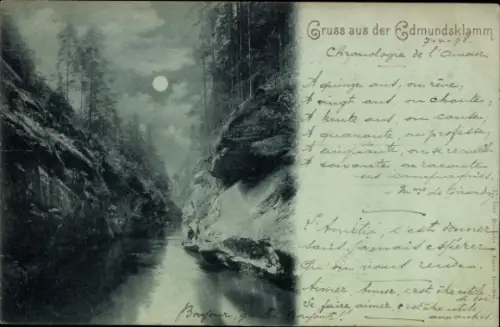 Mondschein Ak Hřensko Herrnskretschen Elbe Region Aussig, Edmundsklamm