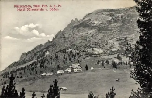 Ak Plätzwiese Prato Piazza Prags Braies Südtirol, Hotel Dürrenstein