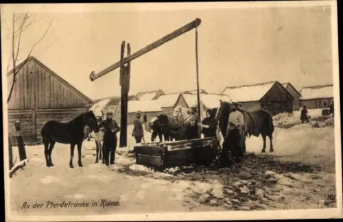 Ak Kolno Ostpreußen, Pferdetränke, Ostpreußenhilfe