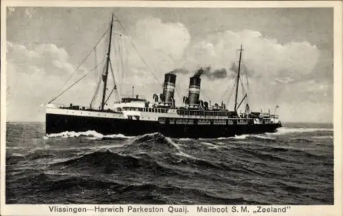 Ak Mailboot SM Zeeland, Vlissingen Harwich Parkeston Quay, Fährschiff