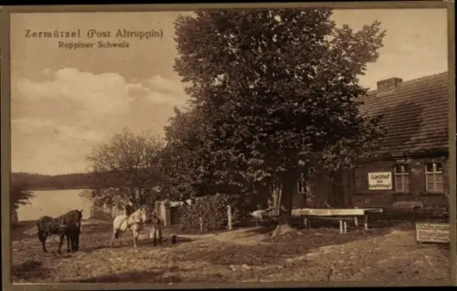 Ak Zermützel Neuruppin in Brandenburg, Ruppiner Schweiz, Gasthof Rudolf Wittkopf, Pferde