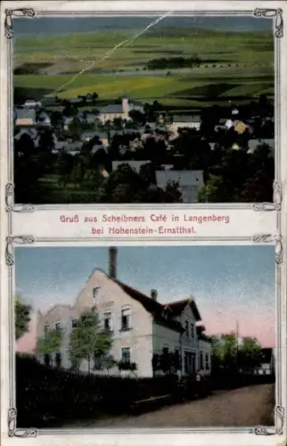Passepartout Ak Langenberg Callenberg im Landkreis Zwickau, Ort mit Umgebung, Scheibners Cafè