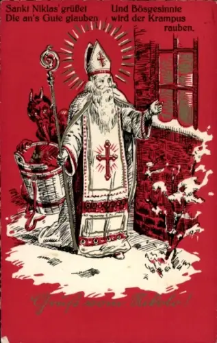 Ak Gruß vom Nikolo, Nikolaus, St. Niklas grüßet, Bösgesinnte wird der Krampus rauben