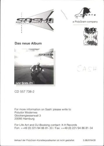 Autogrammkarte Sänger Sash, Portrait, Autogramm